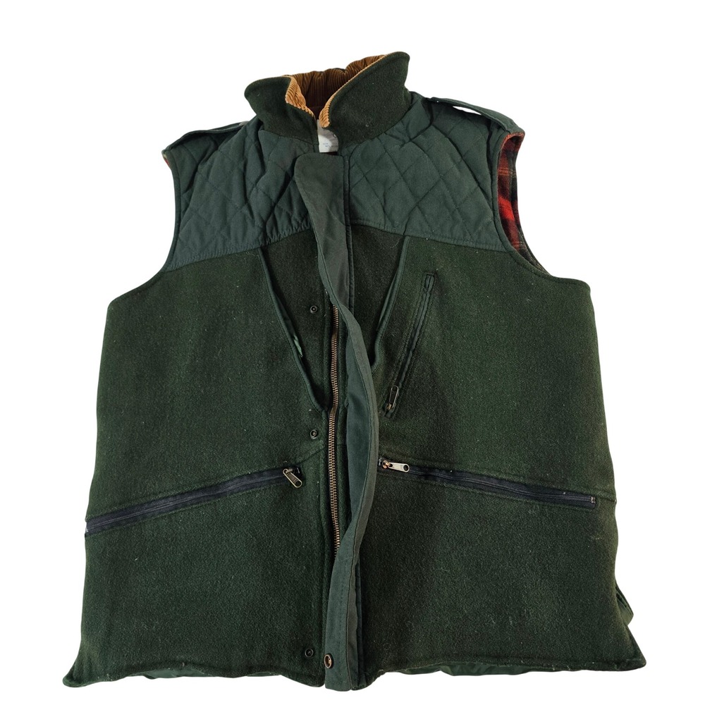 VTG Woolrich Classic Mens Forest Green Wool Blend Hunting Vest Plaid Lined 526 M